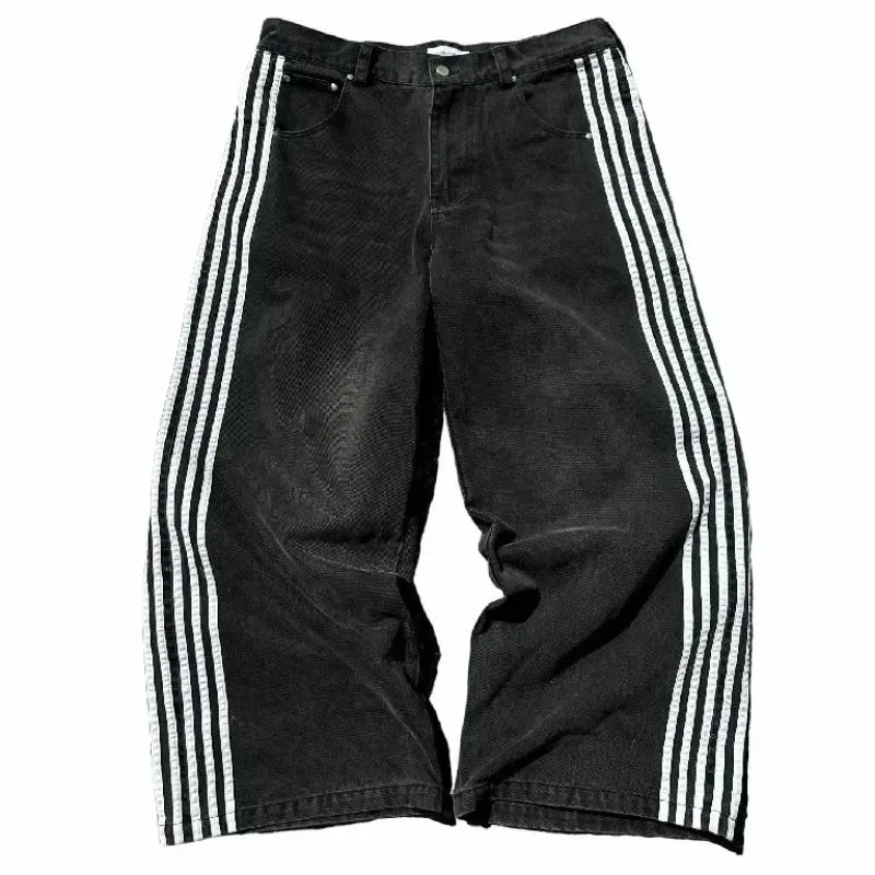 baggy jeans harajuku goth y2k jeans for men black striped new hip hop embroidered wide leg denim pants high street streetwear unique jeans style 270
