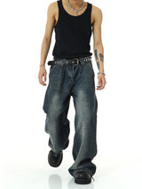 mens high street loose denim jeans unisex casual straight zipper jeans hip hop streetwear casual wide legs joggers baggy jeans unique joggers style 612