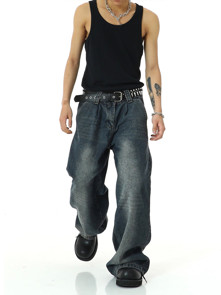 mens high street loose denim jeans unisex casual straight zipper jeans hip hop streetwear casual wide legs joggers baggy jeans unique joggers style 612