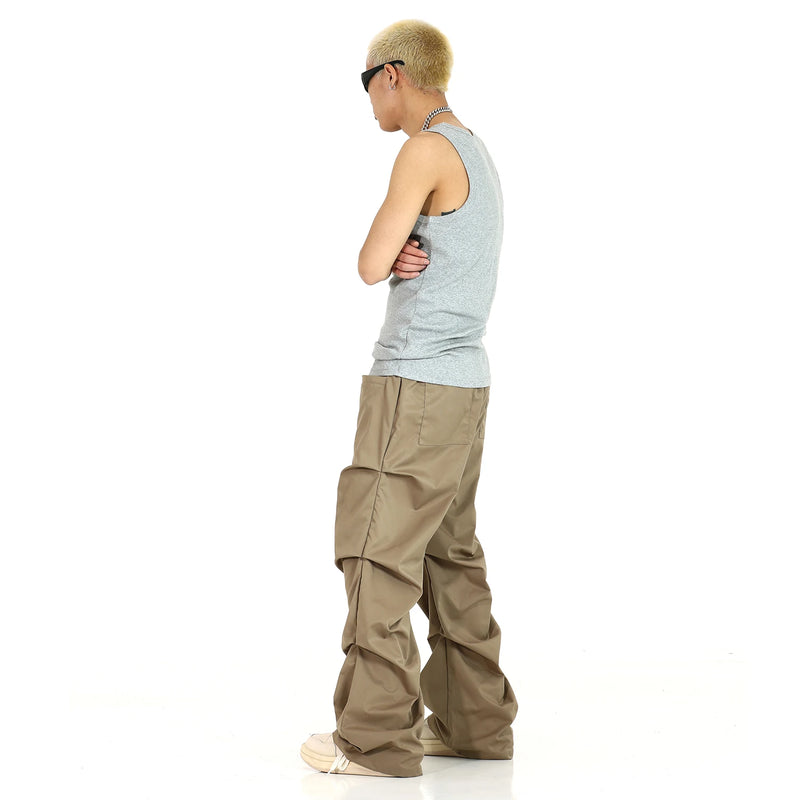 side fold baggy pants men casual elastic waist straight trousers streetwear new fashion drawstring unisex hip hop pants joggers unique joggers style 5114