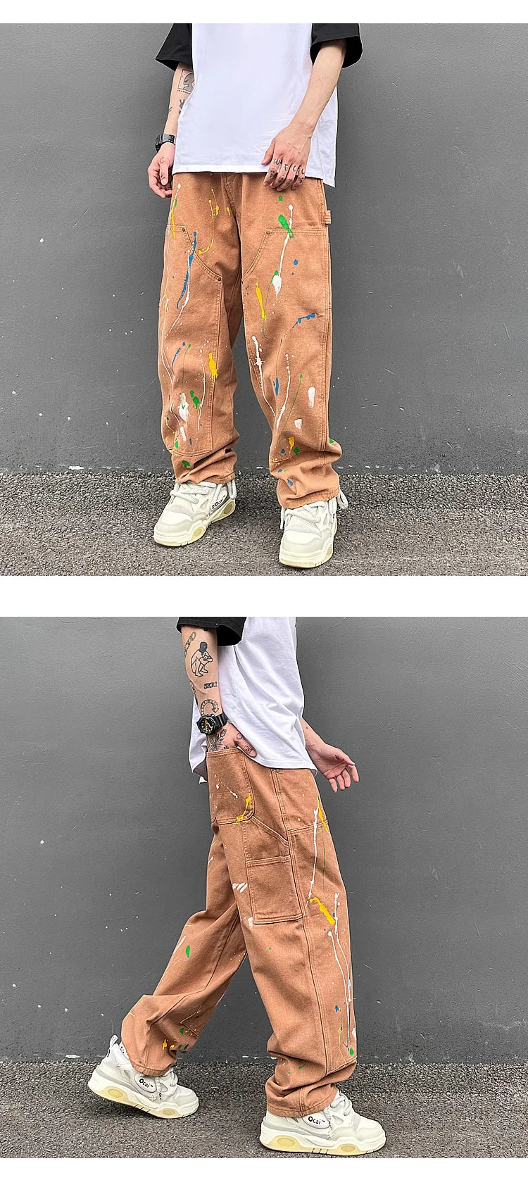 fashion graffiti printed denim jeans mens high street zipper straight jeans hip hop streetwear casual loose joggers jeans pants unique joggers style 1522