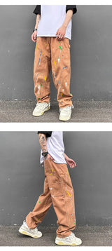 fashion graffiti printed denim jeans mens high street zipper straight jeans hip hop streetwear casual loose joggers jeans pants unique joggers style 1522