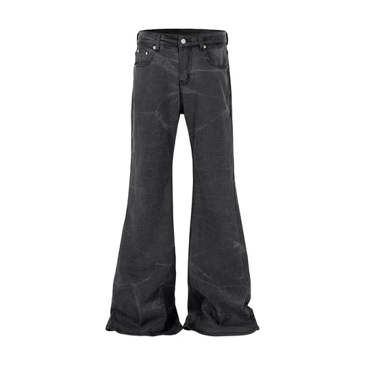 american tie dyed washed flared jeans european and american streetwear ripple design mens trendy distressed flare denim pants urban skinny jeans