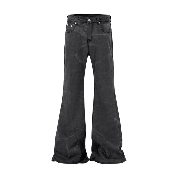 american tie dyed washed flared jeans european and american streetwear ripple design mens trendy distressed flare denim pants urban skinny jeans