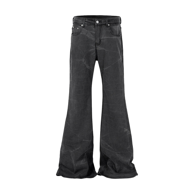 american tie dyed washed flared jeans european and american streetwear ripple design mens trendy distressed flare denim pants urban skinny jeans