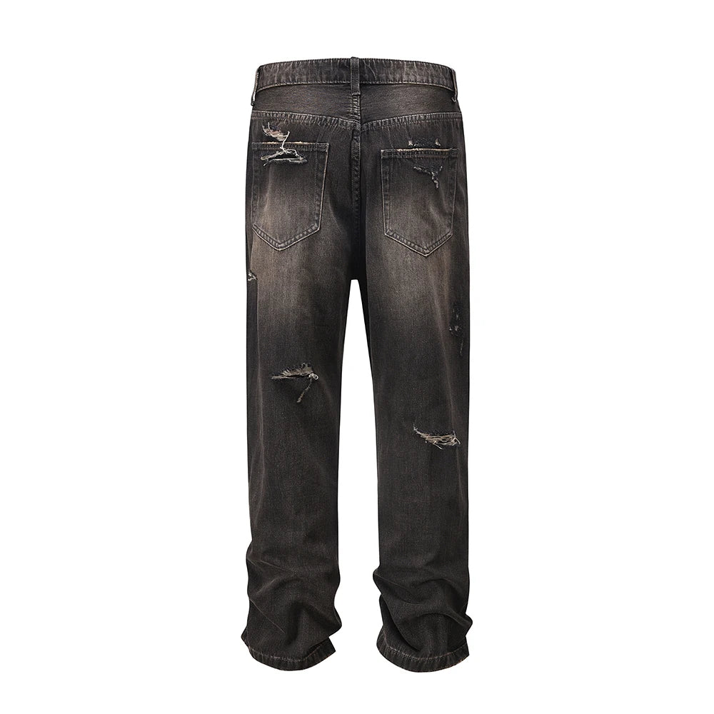 streetwear frayed hole distreesed ripped baggy jeans for men and women pantalones hombre y2k casual denim trousers oversized ripped baggy denim