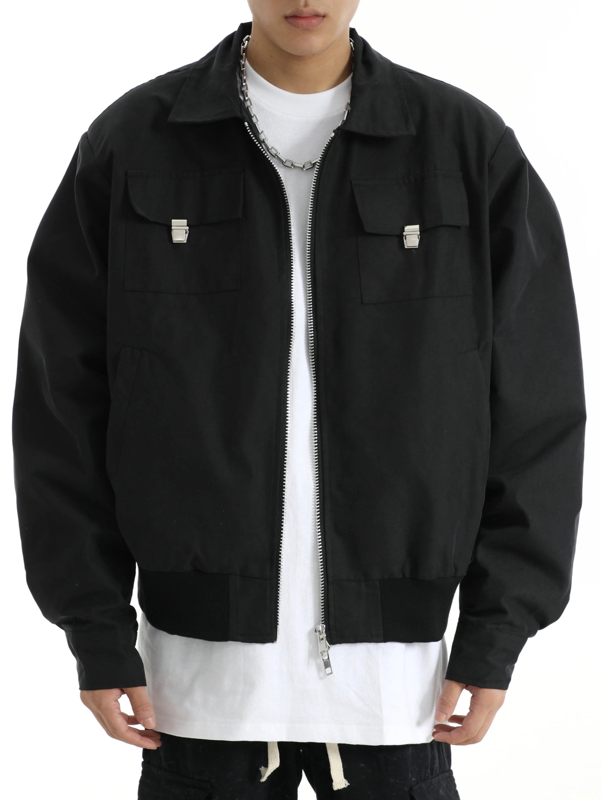 mens soild color jacket and coat casual zipper bomber jackets with pocket high street cargo outerwear short homme men clothin - variant style 39a541 for streetwear fashion