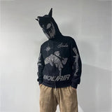 Men Y2K Rhinestones Letter Graphics Print Fashion Hoodie Zip Hoodie Cl