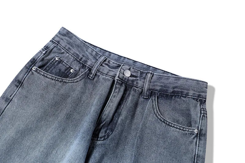 rainbowtouches mens washed jeans vintage high street gradient fashion trends zipper jeans loose straight long pant casual pants unique jeans style 3514
