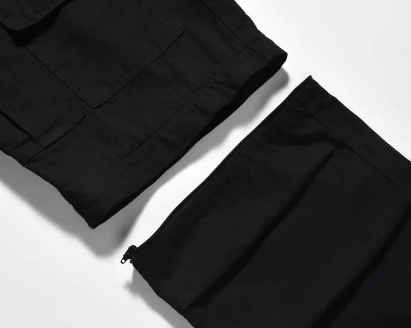 american streetwear zipper cargo straight trousers two different wearing washed detachable multi pocket mens balck tactical pant unique cargo style 1843