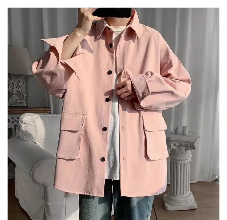Original shirt men long-sleeved Korean style trendy loose handsome work shirt ins trendy brand spring