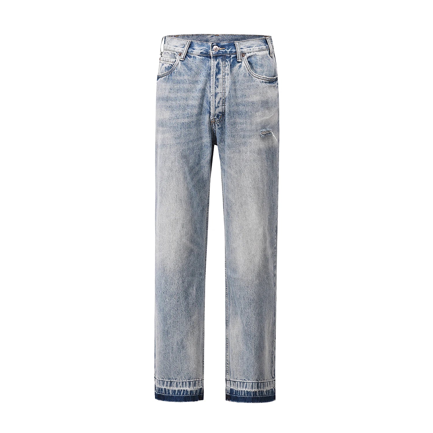 kanye west heavy industry high street jeans straight tube washed knives cut ground edges sagging jeans pants holes for men unique jeans style 2018
