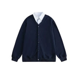 mens casual 2 pcs sets fake two pieces cotton shirt corduroy street wide leg pants sets japanese college retro couples suit unique default style 4568