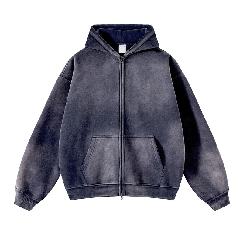 glitchcore angelcore design featuring mens oversize long sleeve washed double zipper cardigan hoodies loose plus plush gradient womens hooded pullovers winter