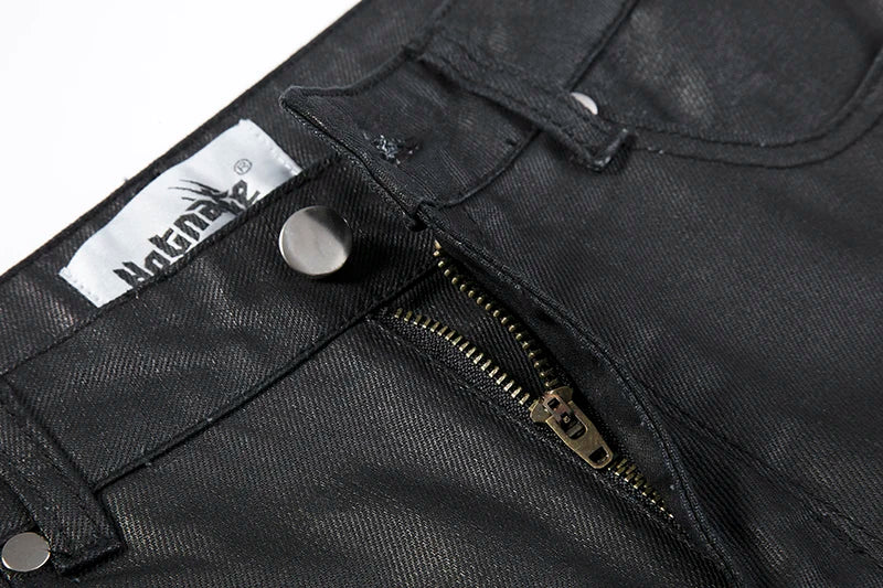 harajuku black jeans mens vibe waxed casual trousers straight pockets oversized pencil pants loose hip hop mens pants unique jeans style 4463