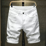 new white jeans shorts men fashion ripped knee length pants simple casual slim hole denim shorts male streetwear denim street jeans