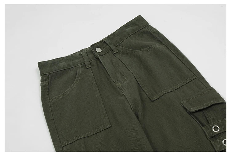 hip hip pants men bottom zipper cargo pants streetwear side pockets harajuku joggers unisex baggy loose straight cotton trousers unique joggers style 3236
