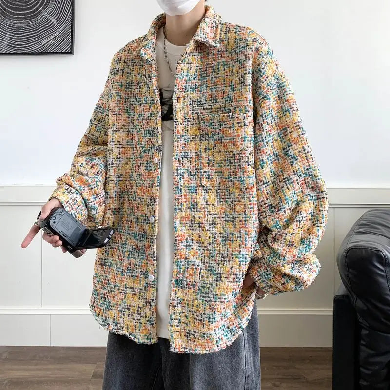 Original New Korean Harajuku Check Jacket Mens Autumn 2024 New Design