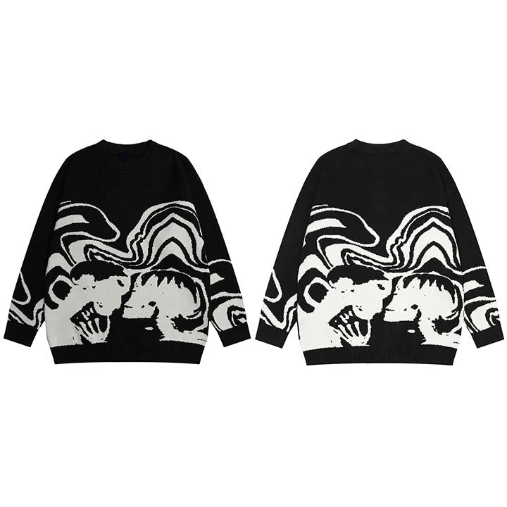 grunge oversized flame jumper built for warmth and edge, essential for winter street style, men’s streetwear clothing piece f