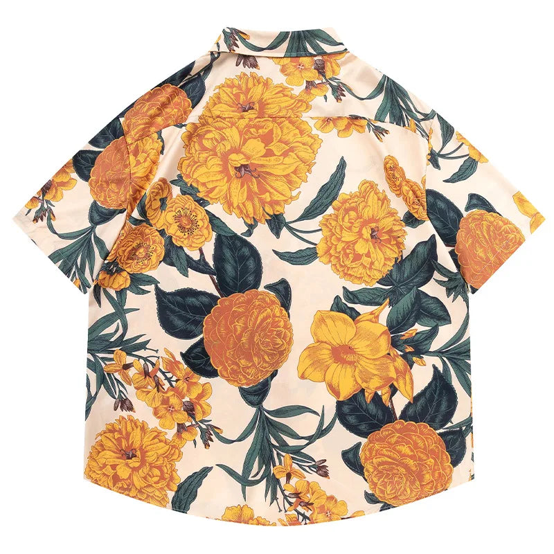 Men Retro Printed Shirts Hawaiian Beach Summer Tops Casual Loose Streetwear Fashion Trendy Short Sleeve Shirts Unisex