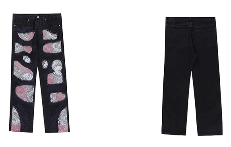 patchwork harajuku denim jeans mens zipper jeans hip hop fashion streetwear new casual straight joggers pants jeans for men unique joggers style 2458