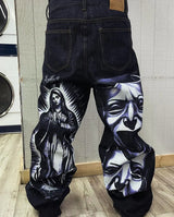 harajuku retro jeans religion watermark loose slouchy jeans men women y2k gothic skateboard pants streetwear hip hop jeans denim street jeans