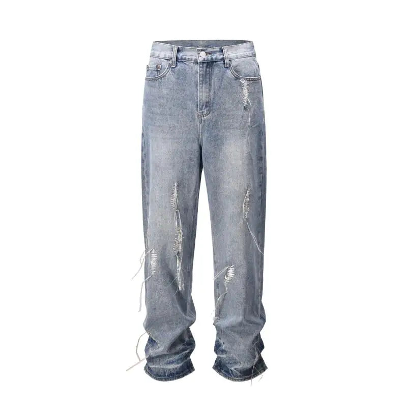 fashion loose streetwear denim jeans new casual wide legs straight jean pants hip hop tassel joggers baggy jeans men clothing unique joggers style 426