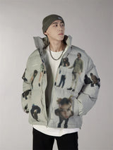Hip Hop Jacket Parka Human Graffiti Print Men Winter Windbreaker Streetwear Harajuku Padded Jacket Coat Warm Outwear Hipster New