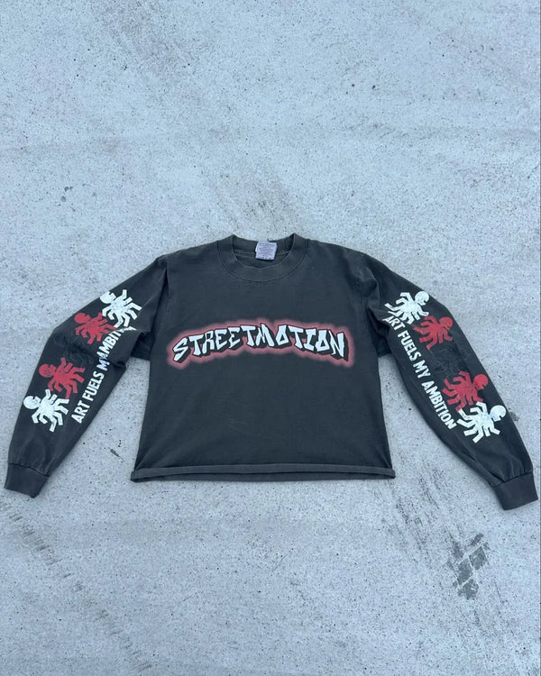 harajuku long sleeve y2k casual fashion sprots individualization graphic t shirts streetwear loose hip hop tops clothes relaxed fit trousers