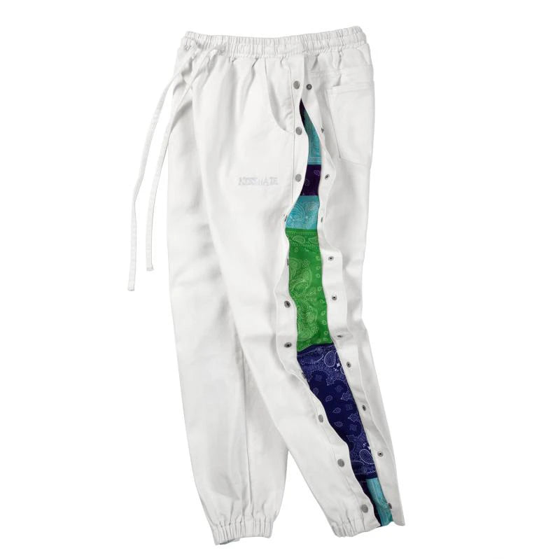 hip hop loose fit elastic waist pants patchwork paisley side bottoms ankle pants mens casual drewstring sportwear pants joggers unique joggers style 1969