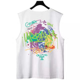 Sadcore Tribal flames – Summer Sleeveless T Shirt Mens American High Street Graffiti