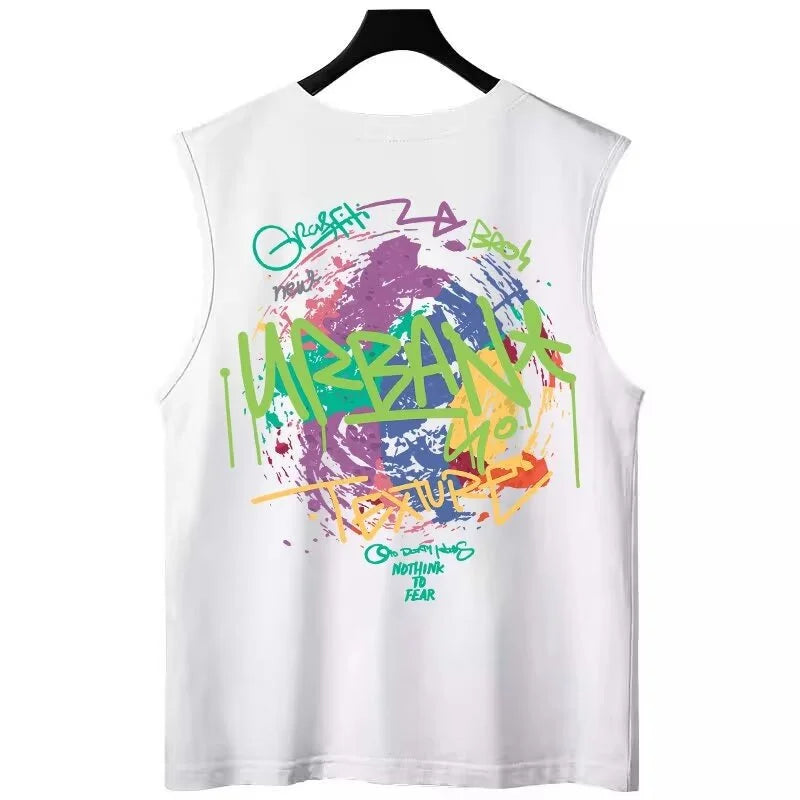 Sadcore Tribal flames – Summer Sleeveless T Shirt Mens American High Street Graffiti