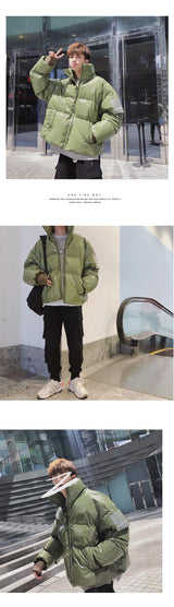 Winter Jacket Men Parkas Thicken Warm Coat Stand Collar Oversize Parkas Bright Leather Fabric Jacket Korean Style Padded Coat