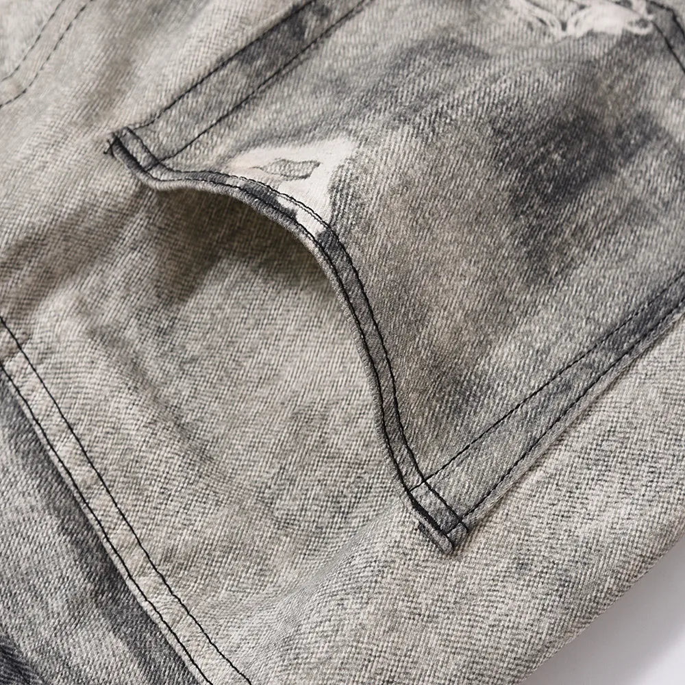 frog drift american style nostalgia vintage washable pure cotton loose zipper straight jeans long pants trousers for men women unique jeans style 1341