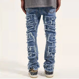 retro hole ripped distressed jeans for men straight washed harajuku hip hop loose denim trousers vibe style casual jean pants stacked flare jeans