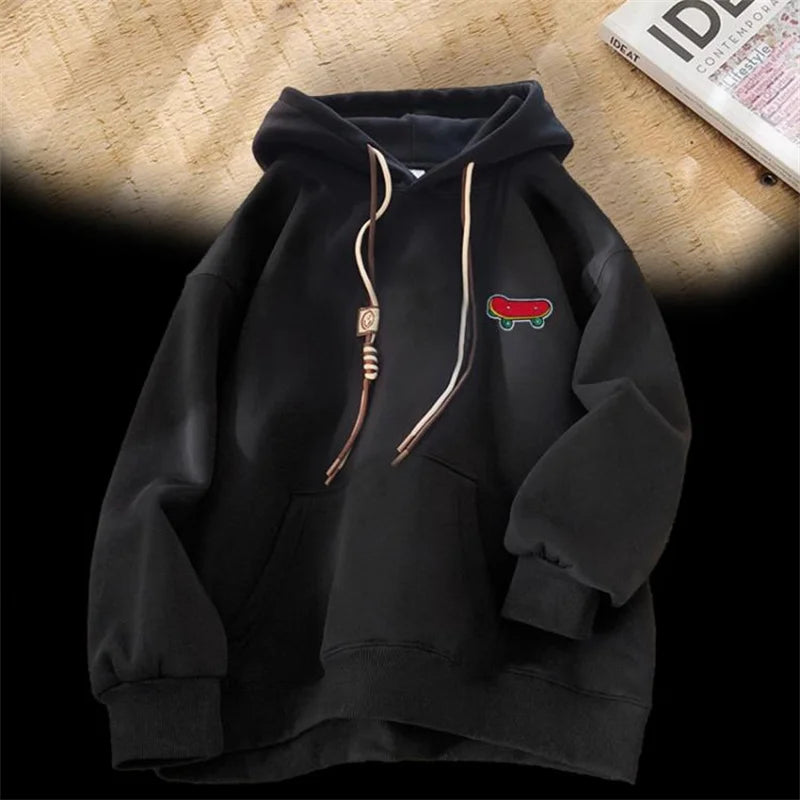 Autumn Kawaii Skateboard Graphic Hoody Mens New In Cotton Fleece Retro
