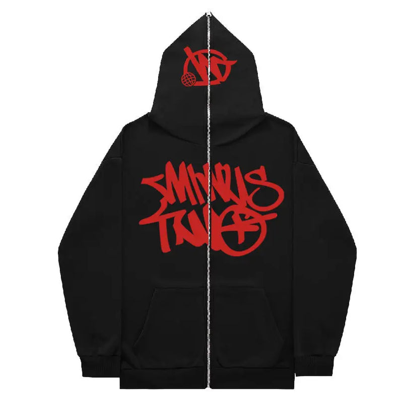 New American Retro Ins Zipper Sweatshirt Men's Hooded Loose Trendy Casual Y2K Versatile Autumn and Winter Super Hot Sweatshirt