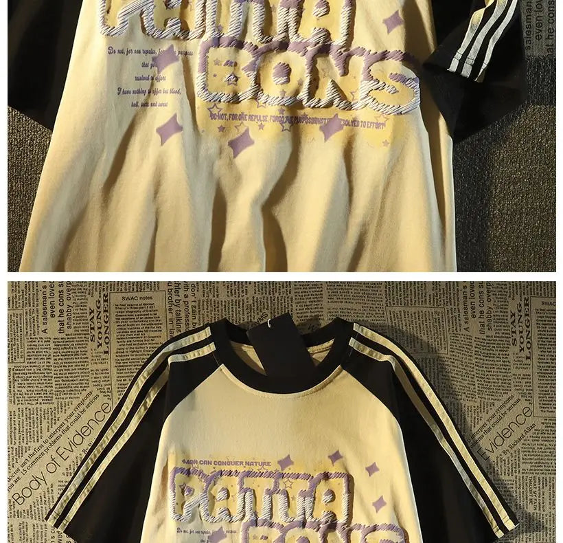 Y2k Oversized shirt – American Summer Trend Personalized Letter Print Raglan Short