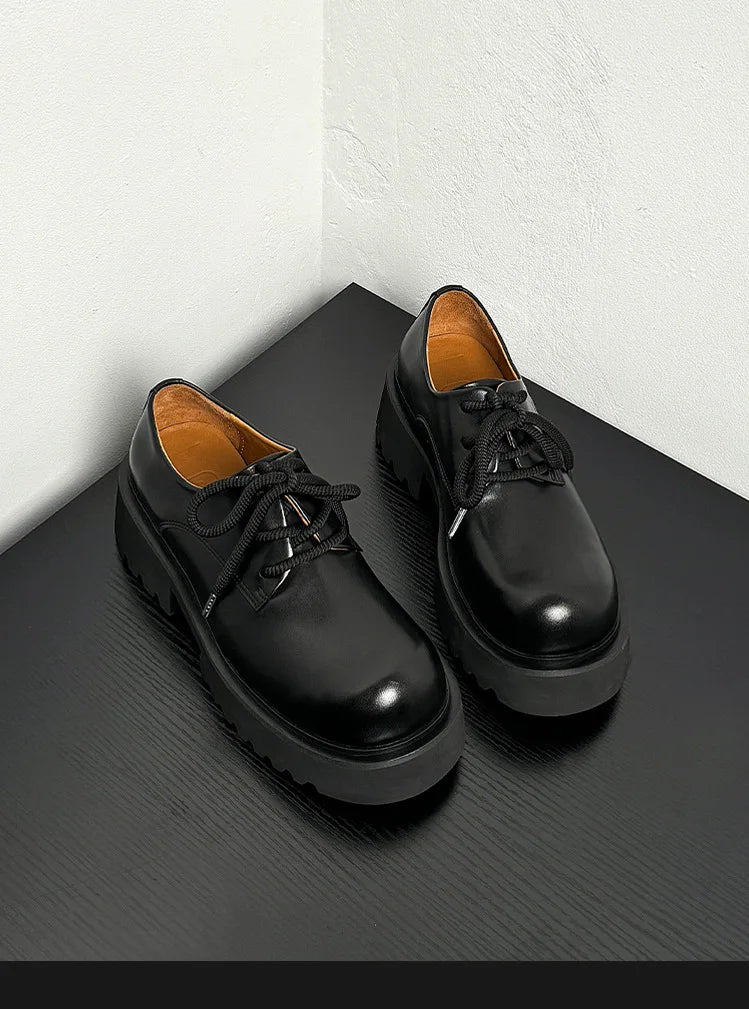 Men High Quality Genuine Leather Streetwear Fashion Casual Hip Hop Derby Shoes Cow Leather Rubber Foam Sole High Heels Shoes