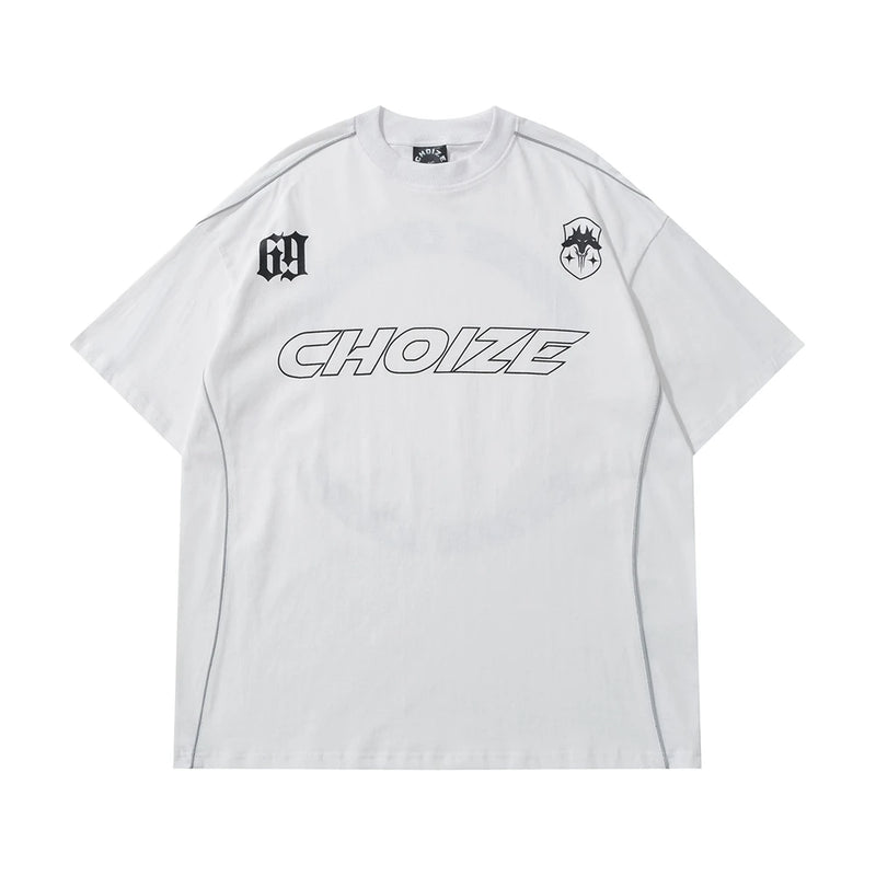 Harajuku Broken heart – Y2K Streetwear Reflective Strip White Black Oversized T Shir