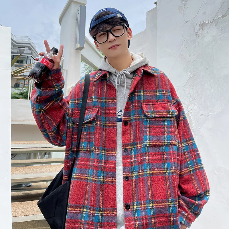 Woolen Coat Men Warm Oversized Retro Thickened Woolen Jacket Mens Streetwear