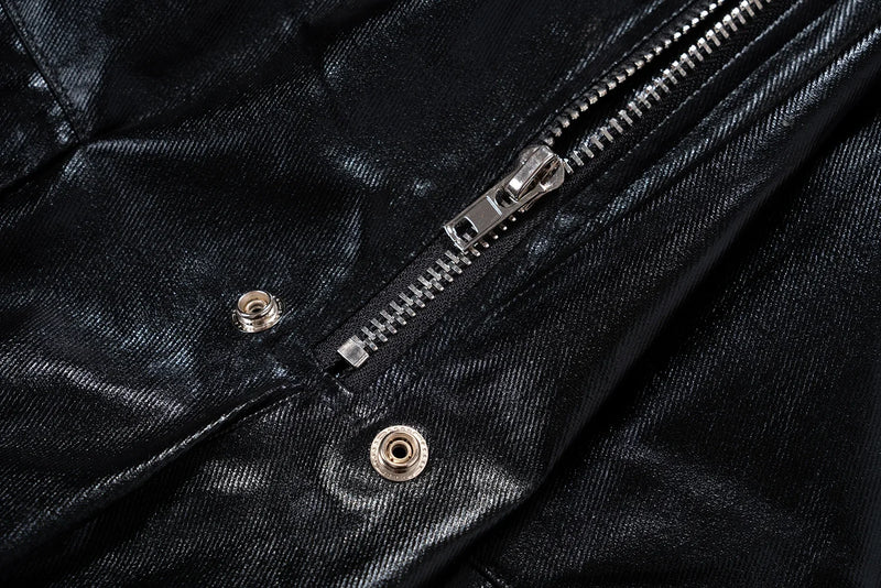 ro style glossy black pu leather pants for men high street y2k pantalones hombre baggy overall wide leg drawstring cargos unique cargo style 5650