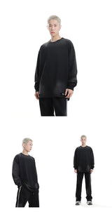 Vaporwave Barcode glitch – Mens Streetwear Hole Washed Cotton Long Sleeve Loose Casual
