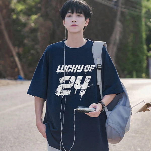 Y2k Vintage anime – Lucky Of 24 Printed Y2K Tshirts Men Fashion Cotton Short Sle