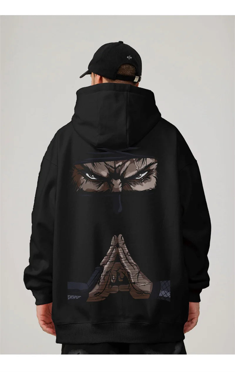 Funny Anime Ninja Mudra Graphic Printed Hoodies For Men Hip Hop Streetwear Pullovers Hooded Sweatshirts Y2K Goth Fashion