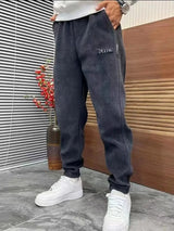trendy loose fit corduroy harem pants fashionable versatile fleece lined sports ankle pants autumn winter mens casual pants minimalist street pants