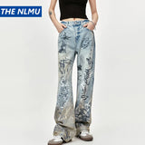 men baggy jeans graffiti printed loose straight denim pants luxury designer jeans male streetwear hip hop jeans trousers y2k urban skinny jeans
