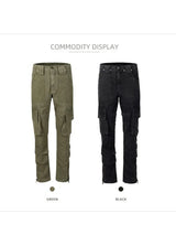 high street multi pockets tooling pants men army green cargo pants hip hop mopping trousers with band unique cargo style 196