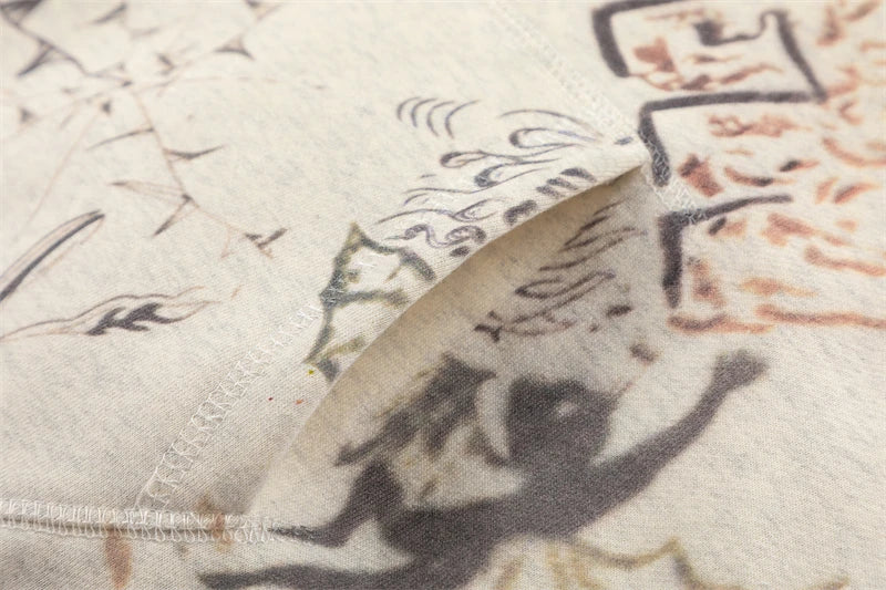 Vintage High Quality Hand Painted Graffiti Printed Washed Fleece Hoodi