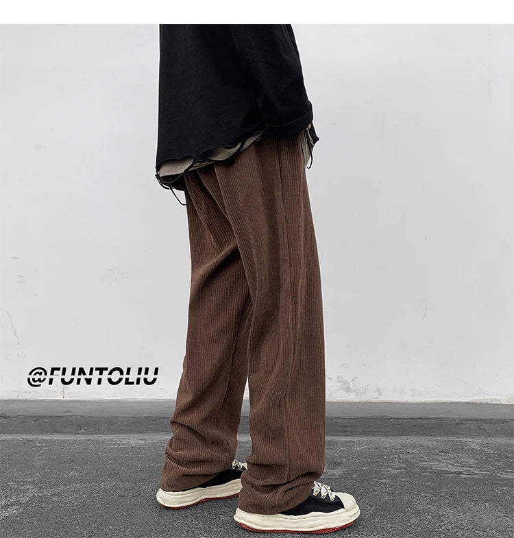 spring brown black corduroy pants men fashion retro casual pants men streetwear loose hip hop straight pants mens trousers m 2xl unique default style 3773